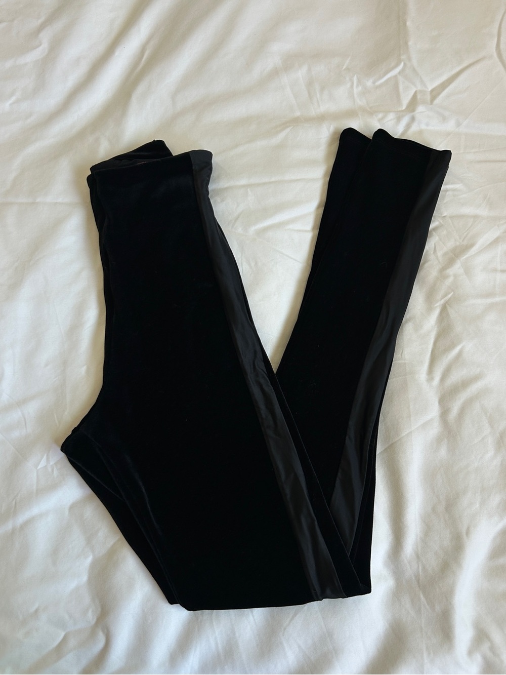 Commando Black Velvet & Satin Side-Panel Leggings- Small